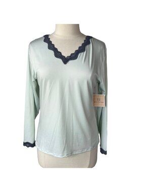 Heidi & Oak Pajama Top Womens Medium Blue New Scallop Lace Trim